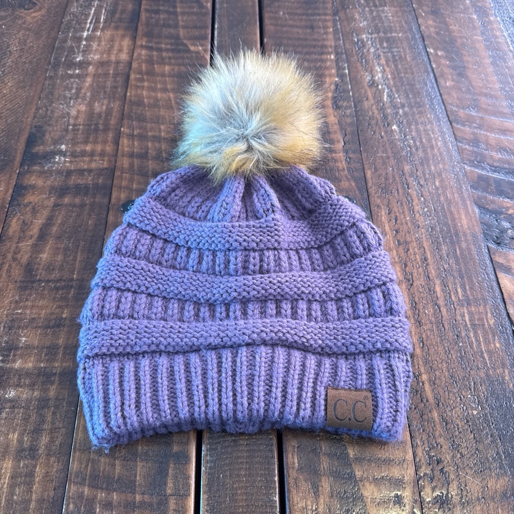 C.C Purple Fur Pom Beanie